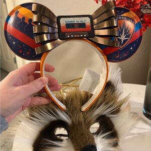 Disney Guardians of the Galaxy Mix Tape Mickey Ears & Rocket Raccoon Mask HTF!